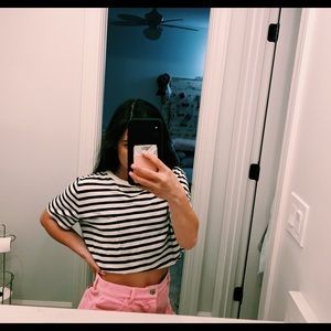 navy and white striped T-shirt